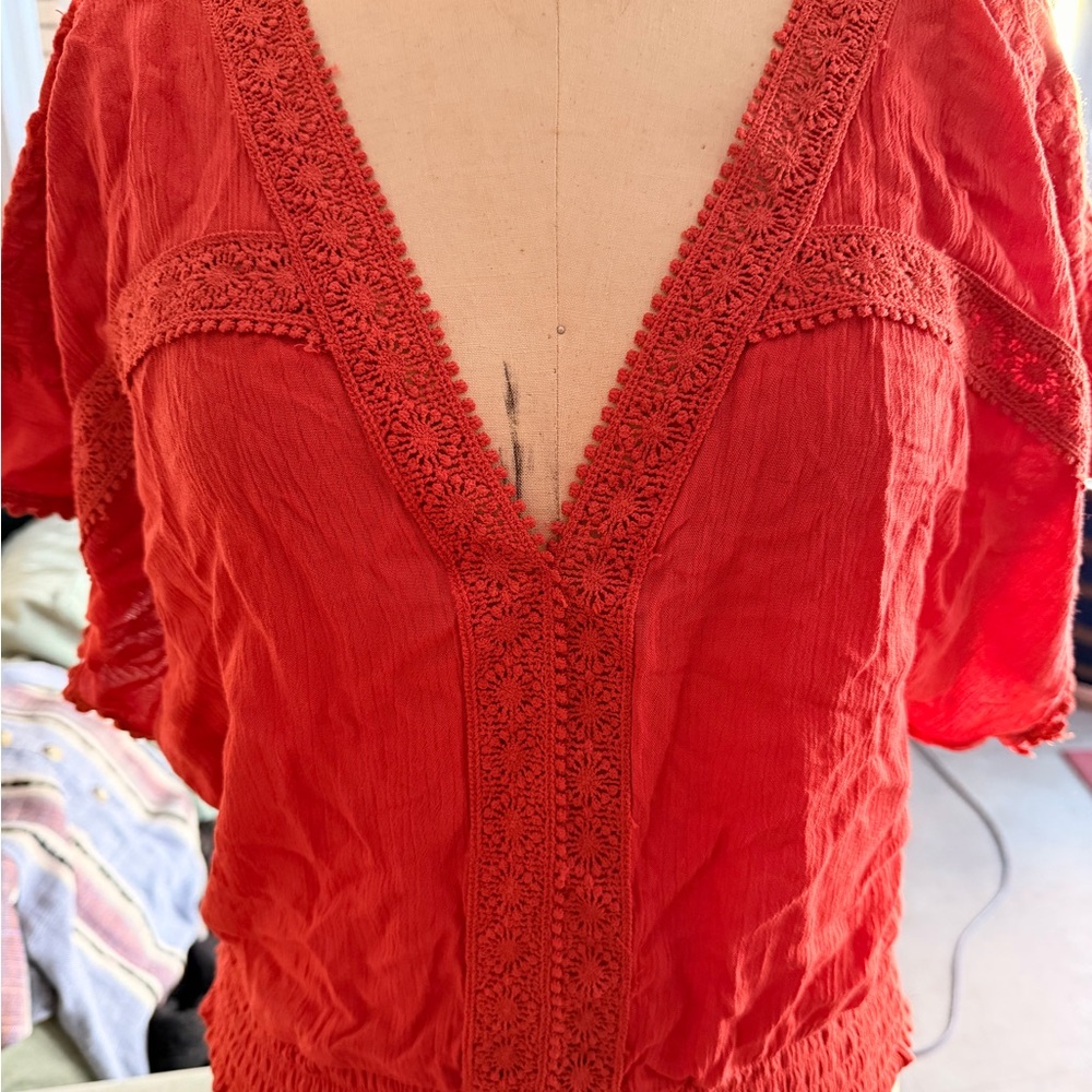 Women's boho Lace Trim Top